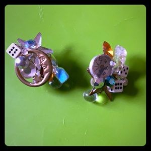 vintage dice moon earrings